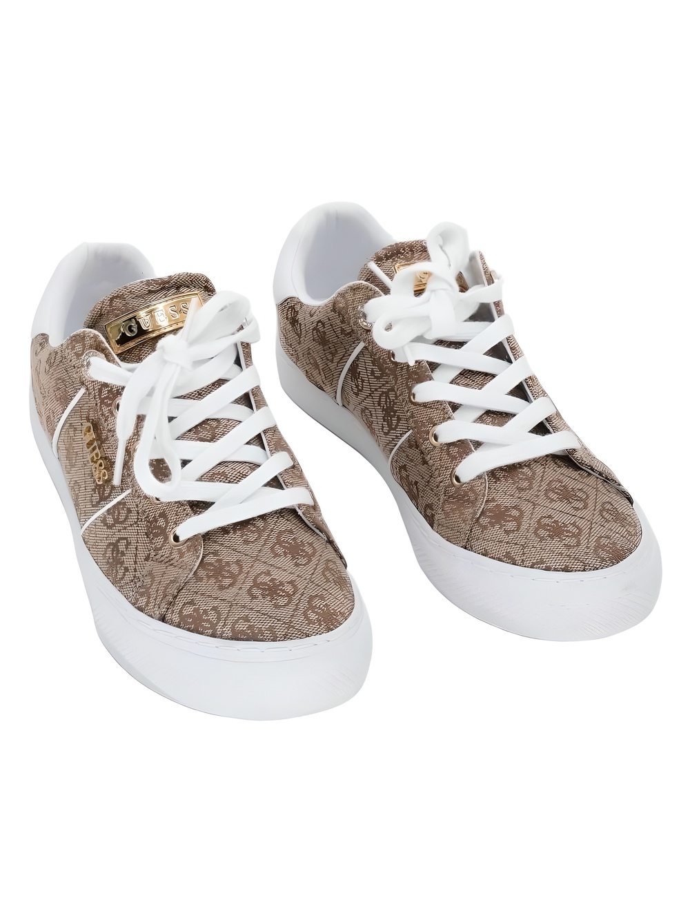 Guess Loven Low Profile Sneakers Medium Brown Logo Signature Print Size 7.5M